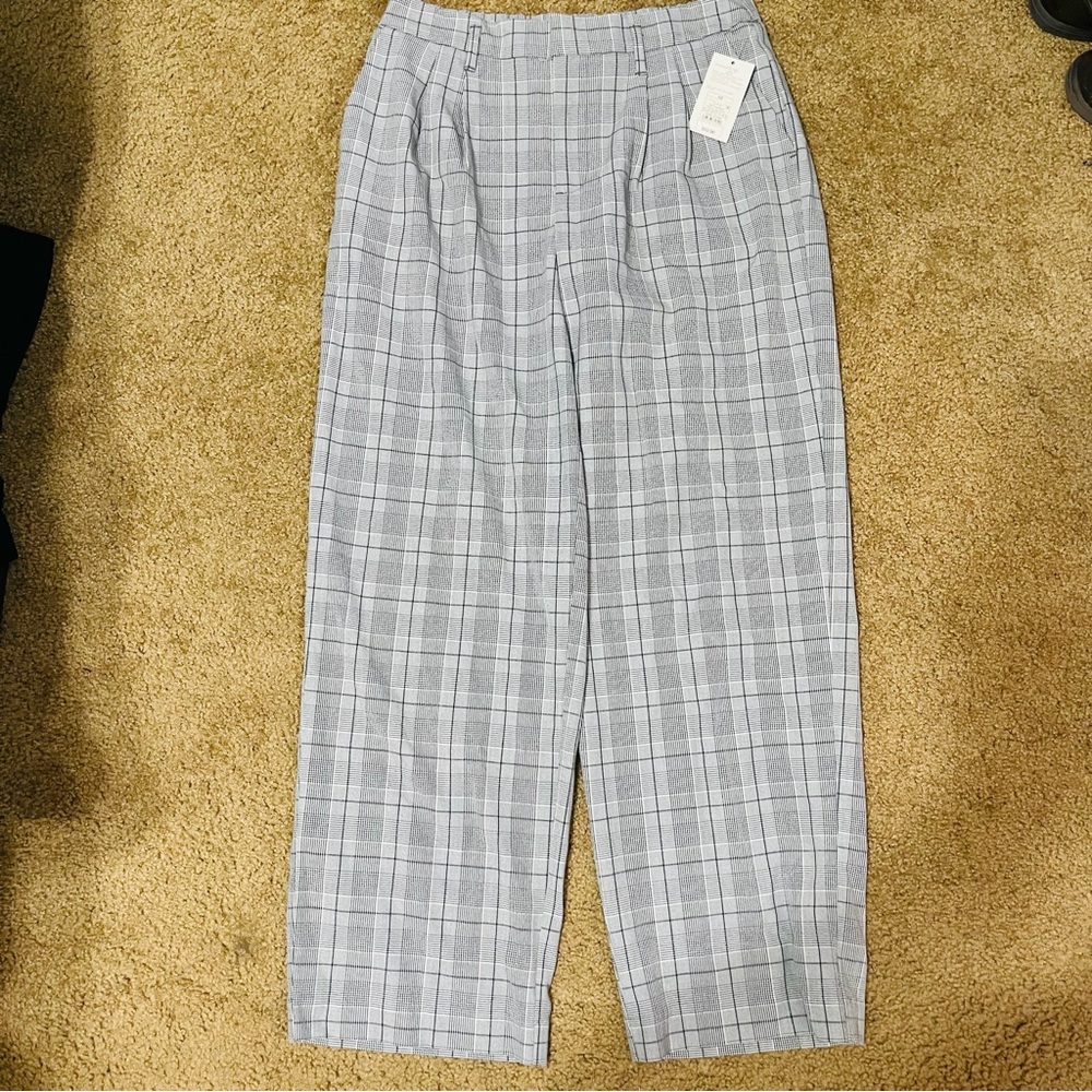 a new day Women's Gray Checkered Wide Leg Pants